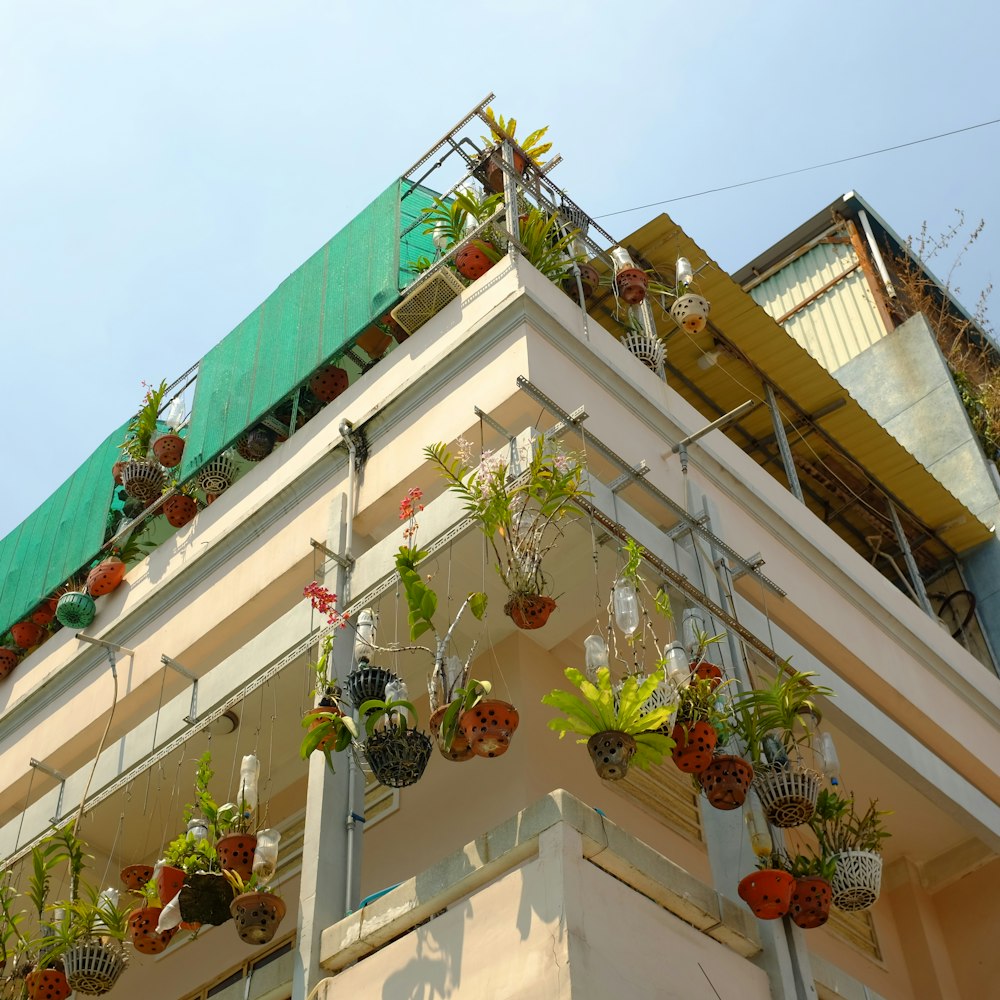 a building that has a bunch of plants on the top of it