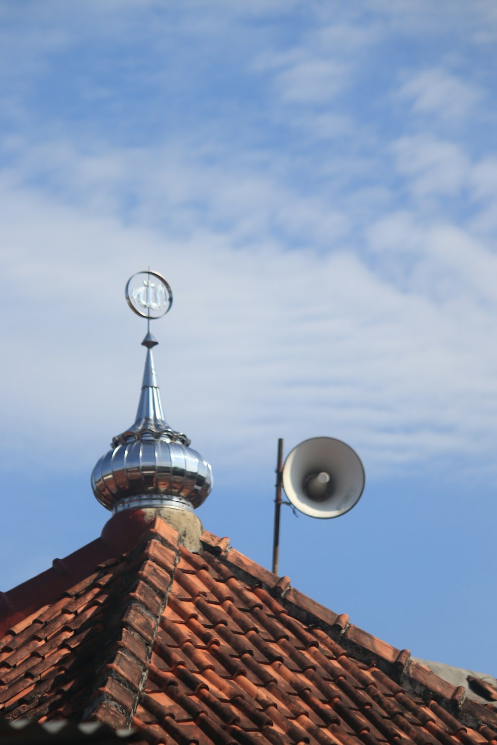 a roof with a weather vane on top of it