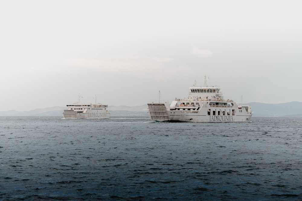 a couple of large boats floating on top of a large body of water