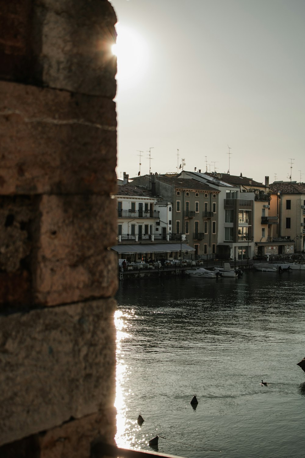 Una vista de un cuerpo de agua con edificios al fondo