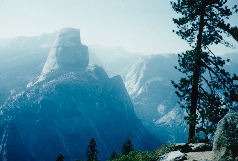 a view of a mountain with snow on it