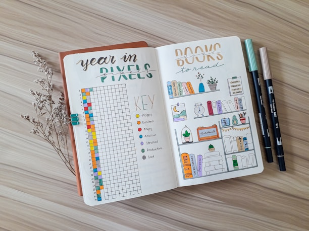 a bullet book with a planner and markers