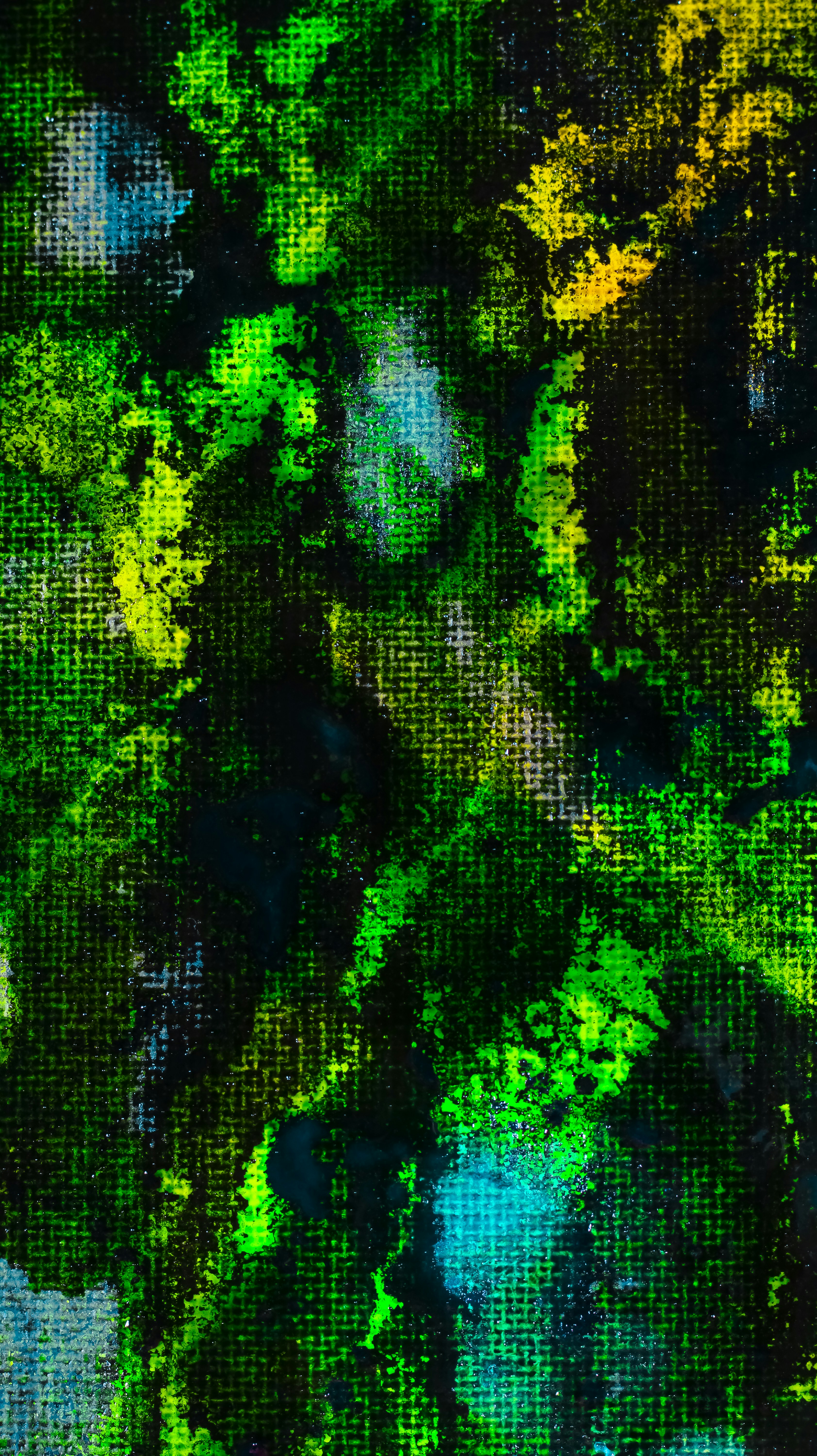 an abstract painting of green and yellow colors