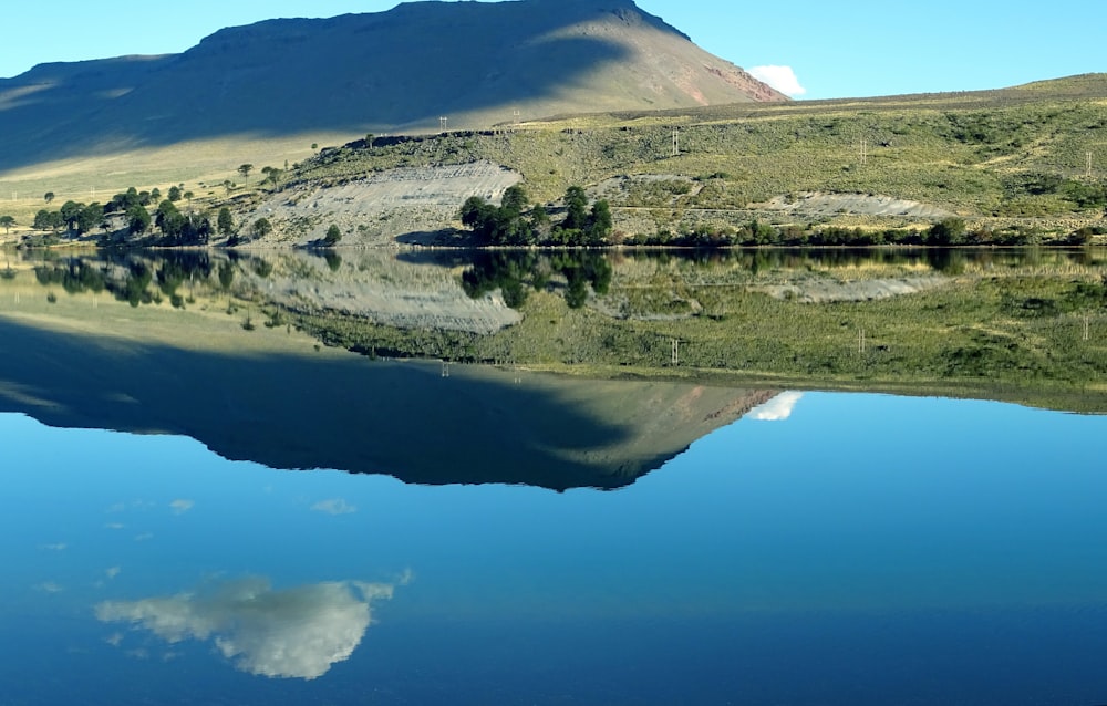 a lake with a mountain in the background