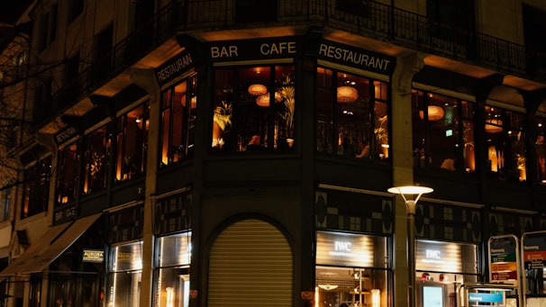 a building that is lit up at night