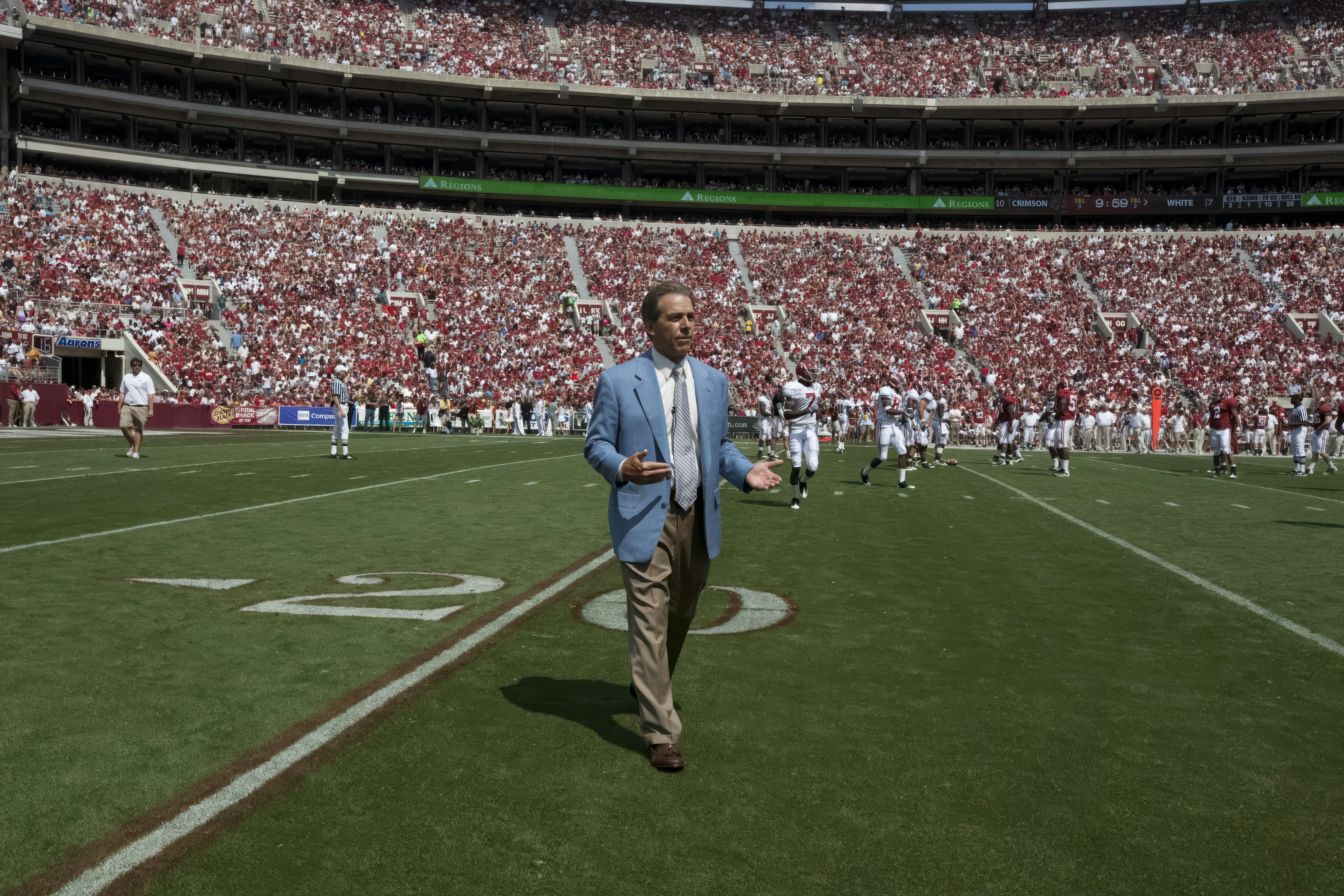 Nick Saban, who is the Alabama team coach, gives interviews and watches all the plays during this important spring scrimmage at University of Alabama, Tuscaloosa, Alabama (Photo by Carol Highsmith's America on Unsplash)