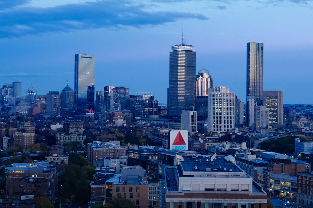 a view of a city with tall buildings