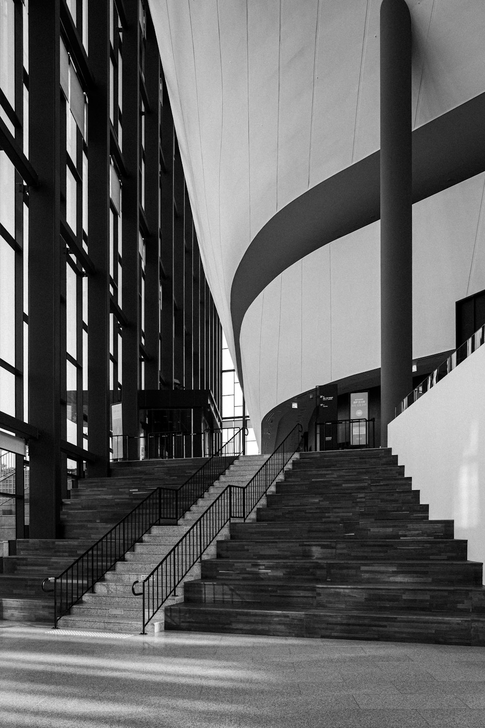 a black and white photo of some stairs