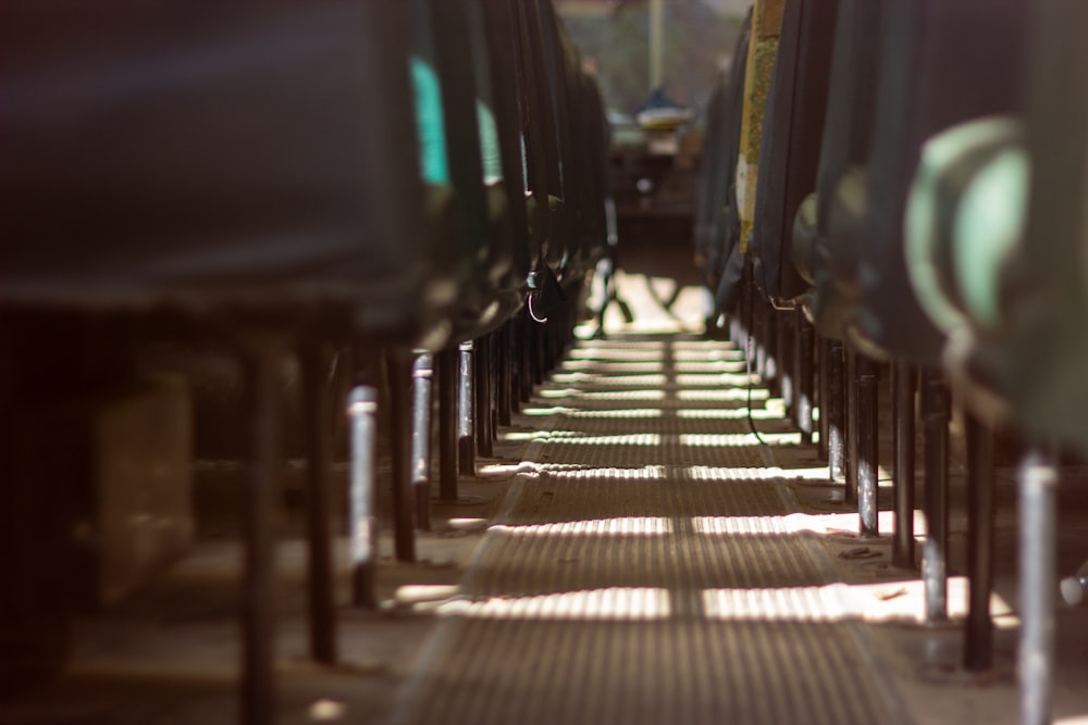 a row of empty seats sitting next to each other