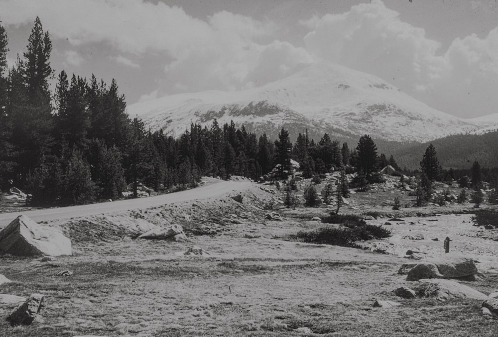 a black and white photo of a mountain range