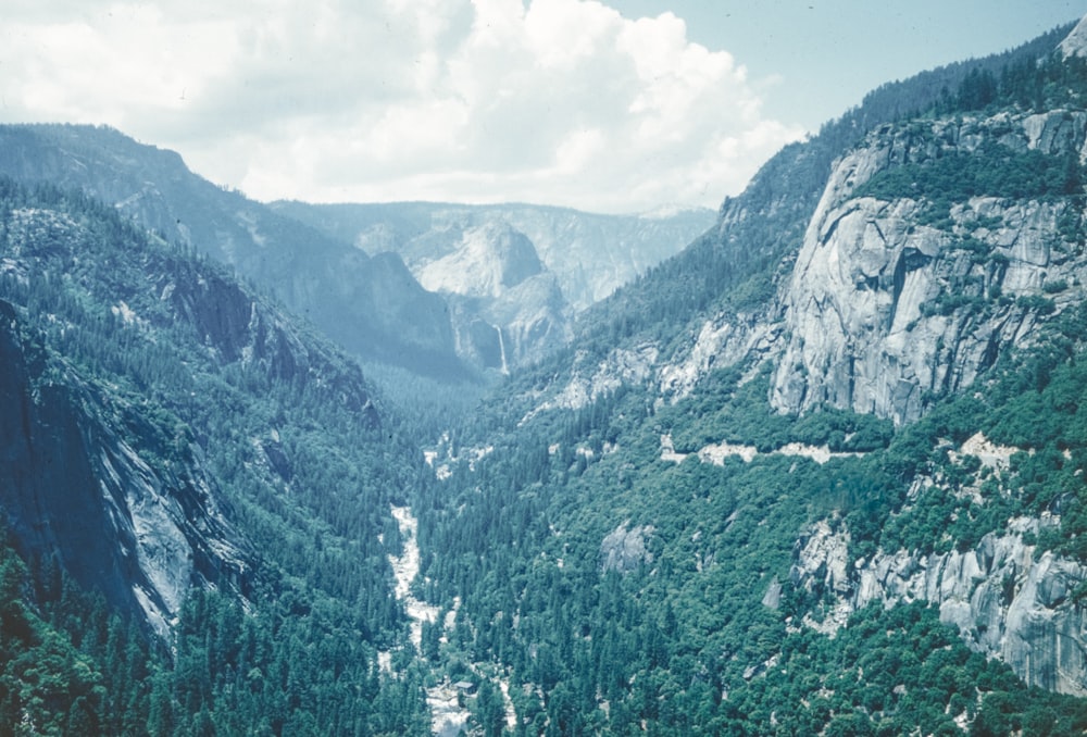 a view of a valley in the mountains