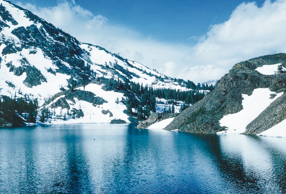 a mountain with a lake in the middle of it