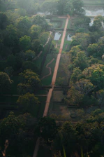 an aerial view of a lush green park