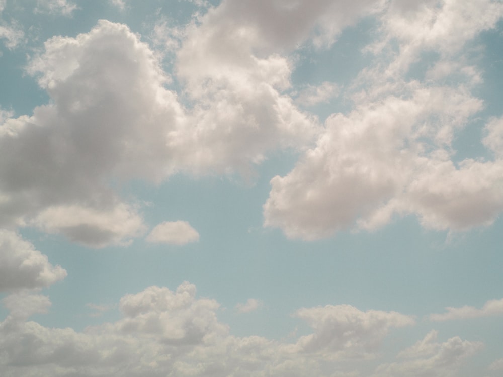 a group of people standing on top of a beach under a cloudy blue sky