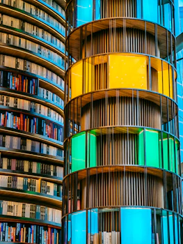 a tall building with a bunch of books on it