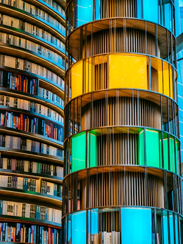 a tall building with a bunch of books on it