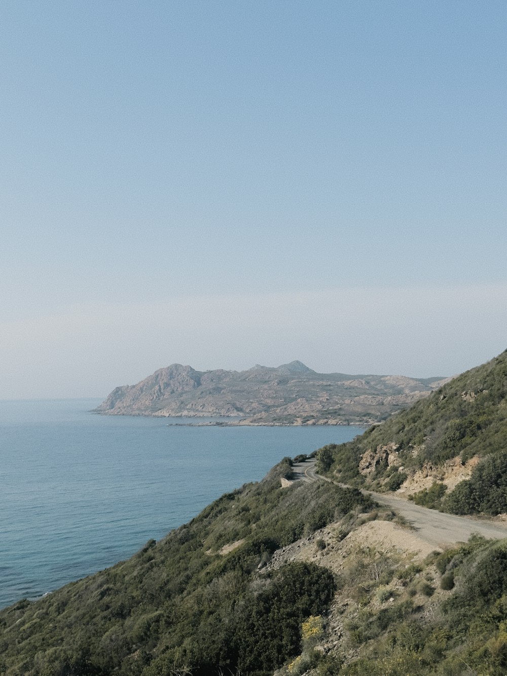 a view of the ocean from the top of a hill