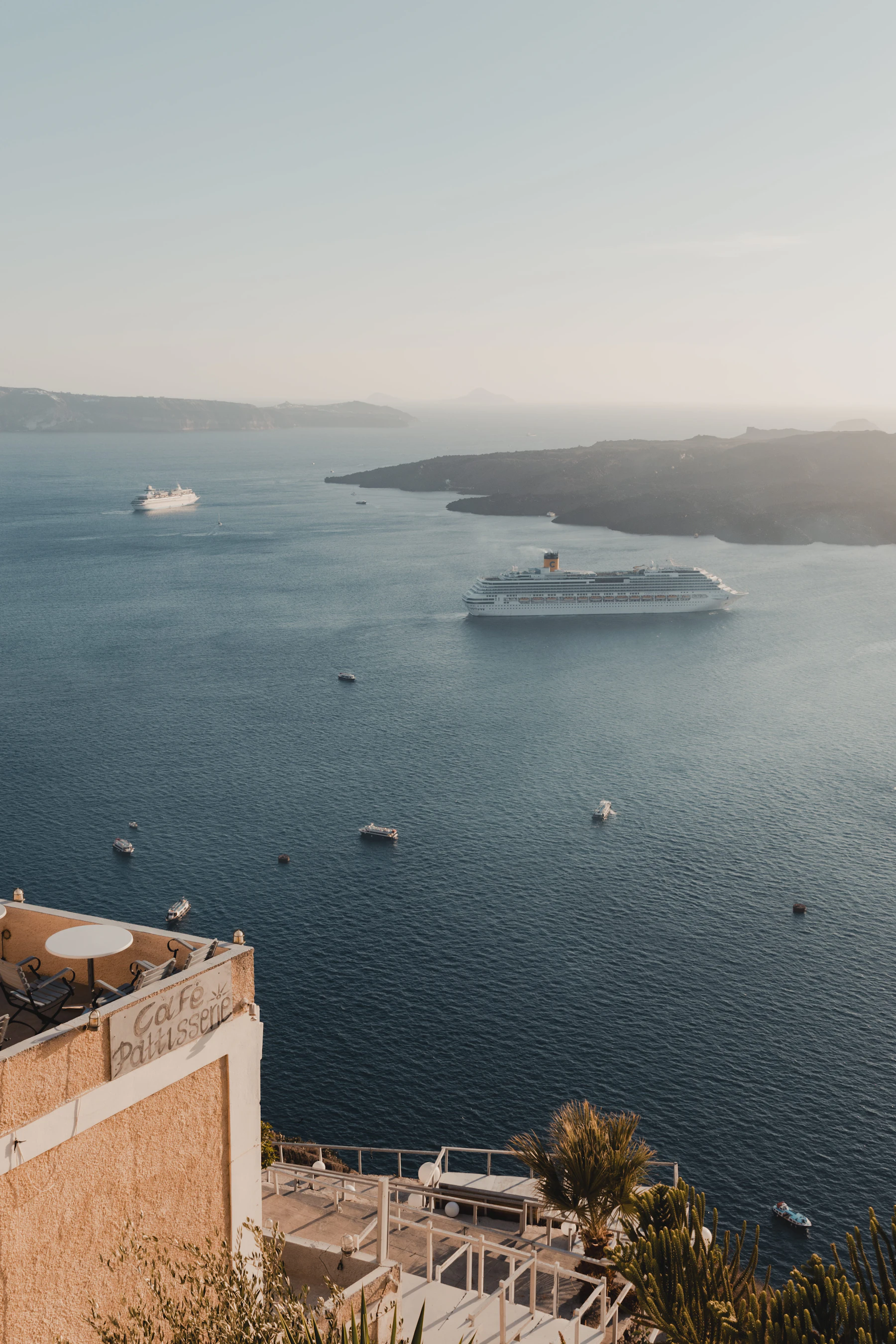 Cruise ships near Santorini in the Mediterranean