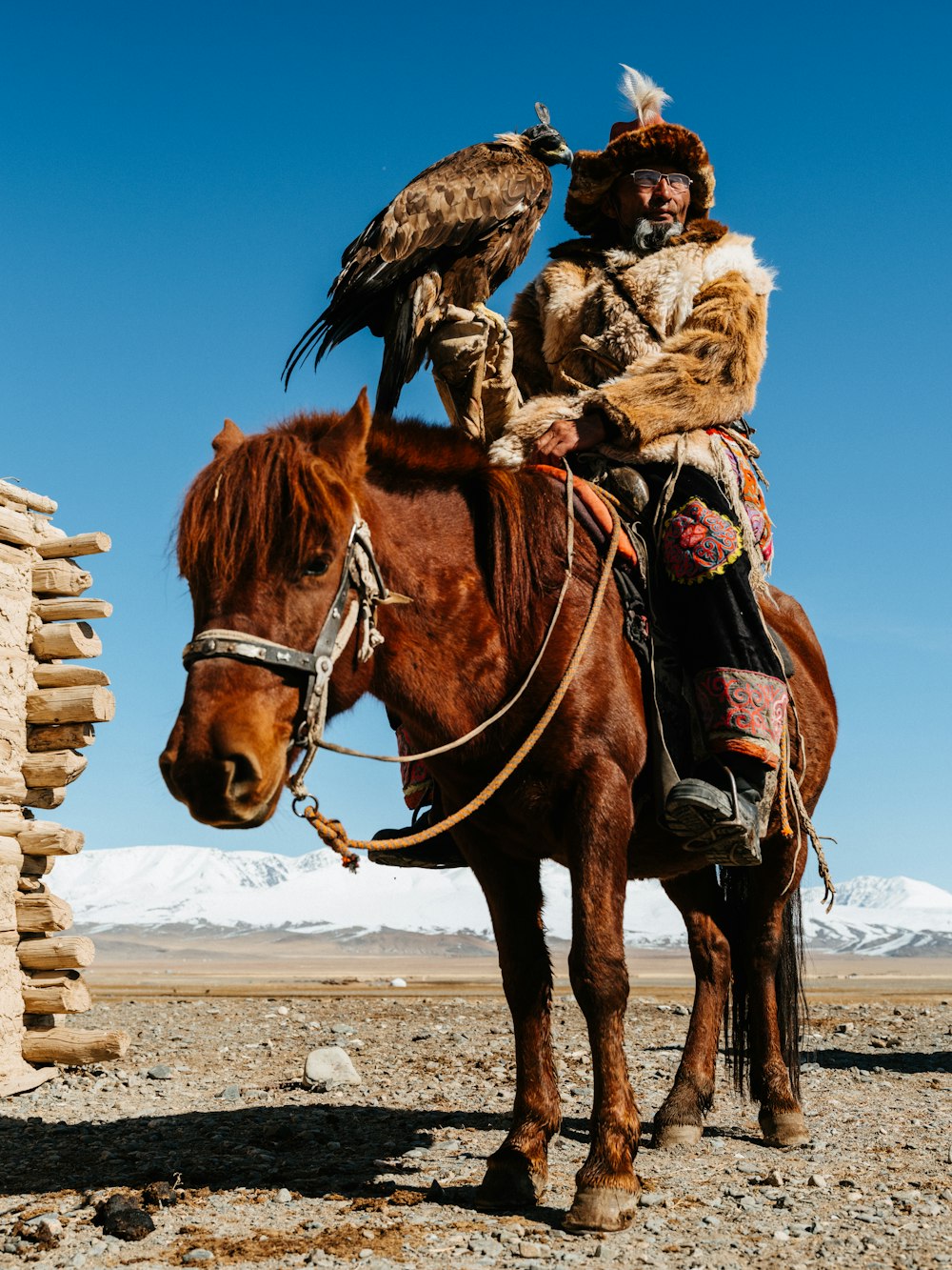 a man riding on the back of a brown horse