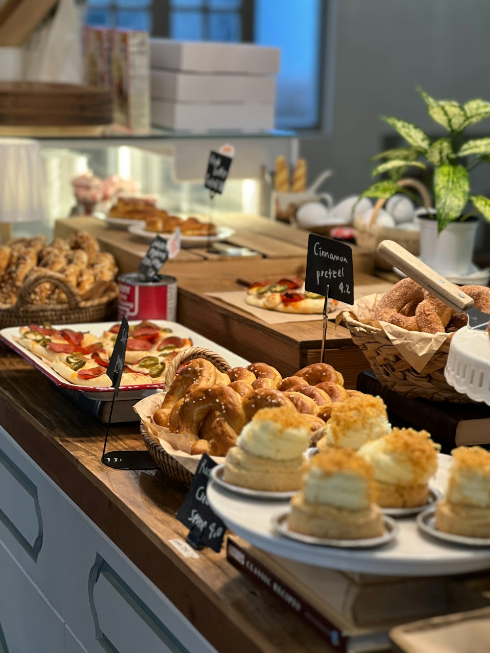 a table filled with lots of different types of pastries