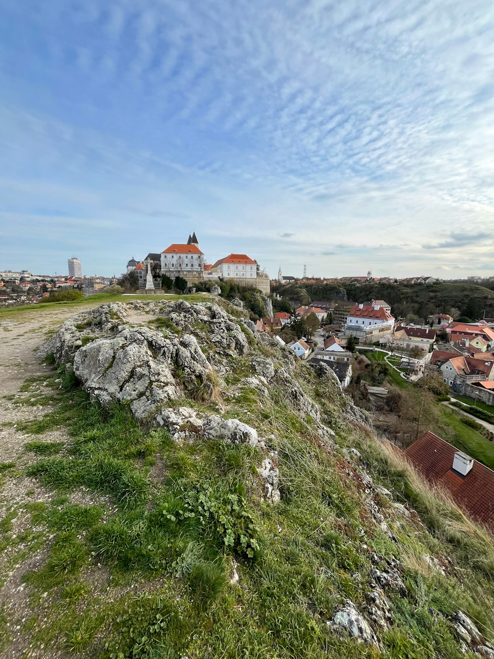 a view of a small town from a hill