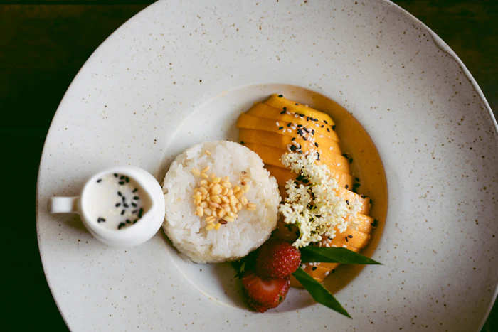 Mango sticky rice with coconut cream