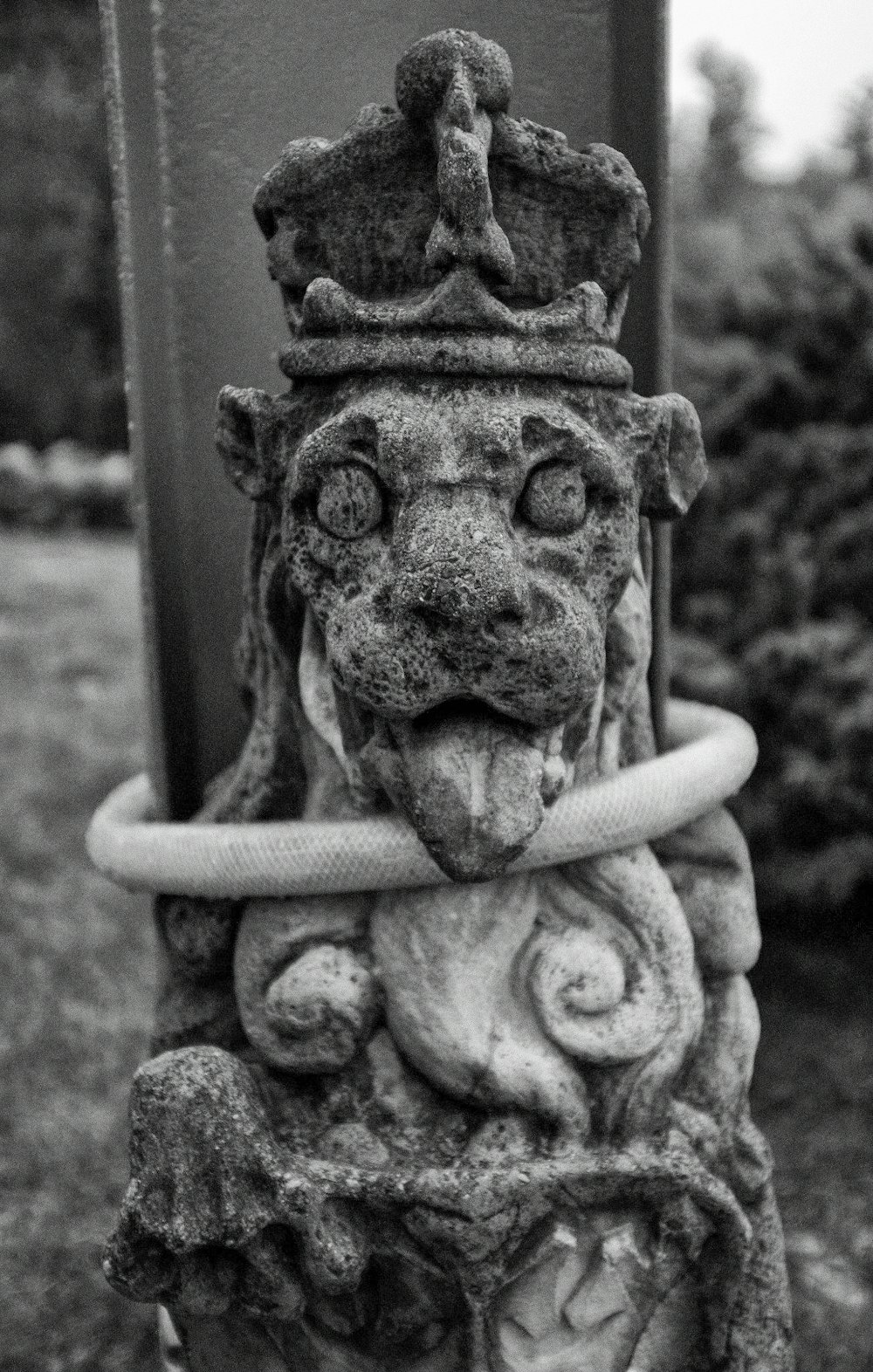 a statue of a lion with a crown on its head