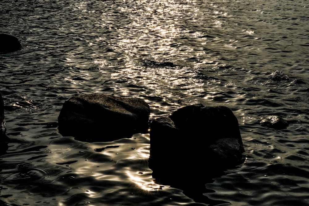 a body of water that has some rocks in it