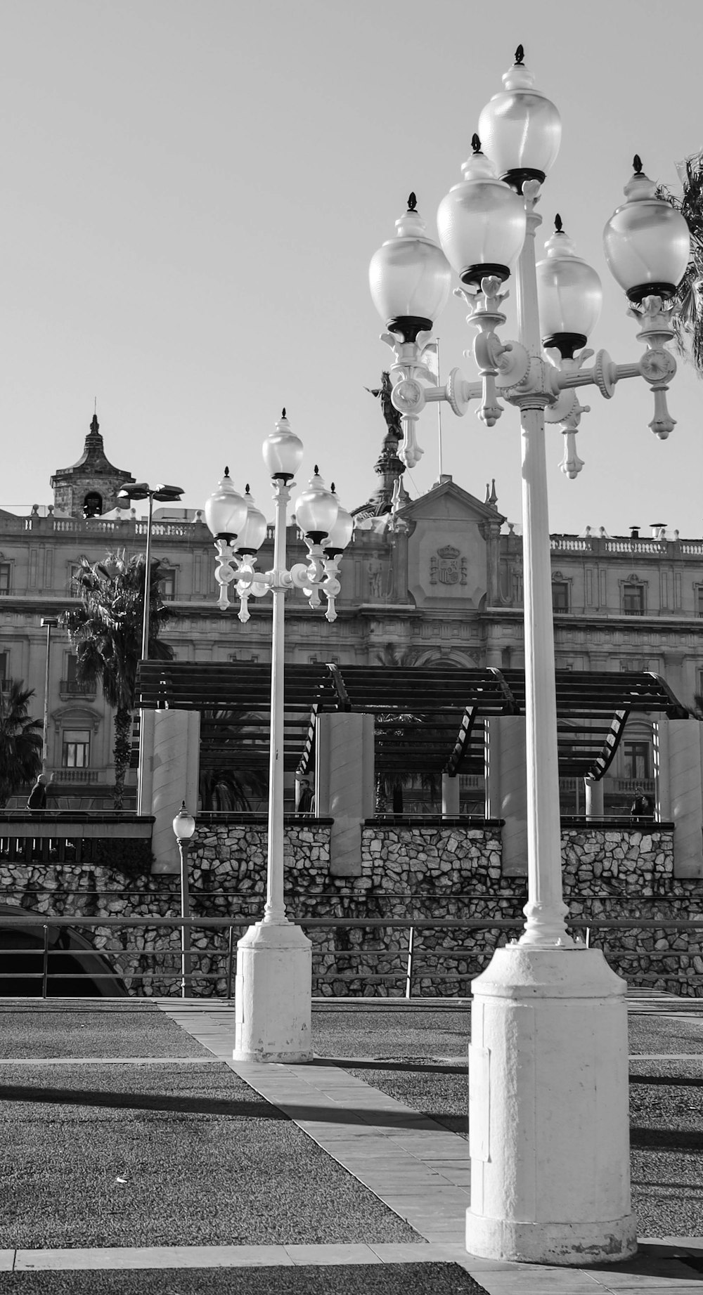 a black and white photo of a street light