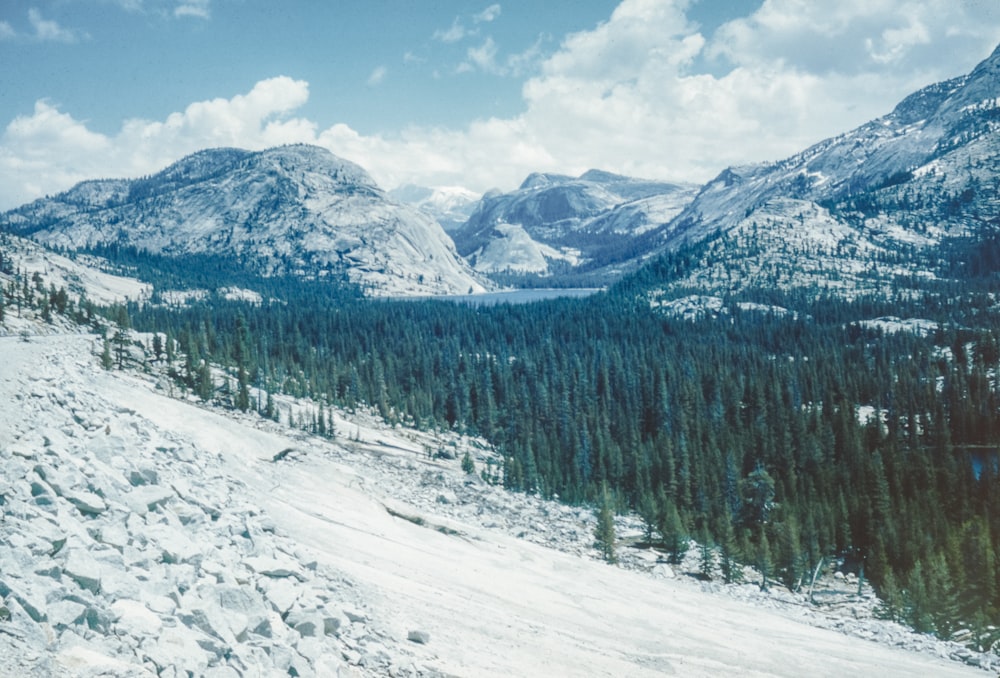 a man riding skis down a snow covered slope