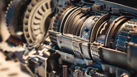 a close up of a machine with many gears