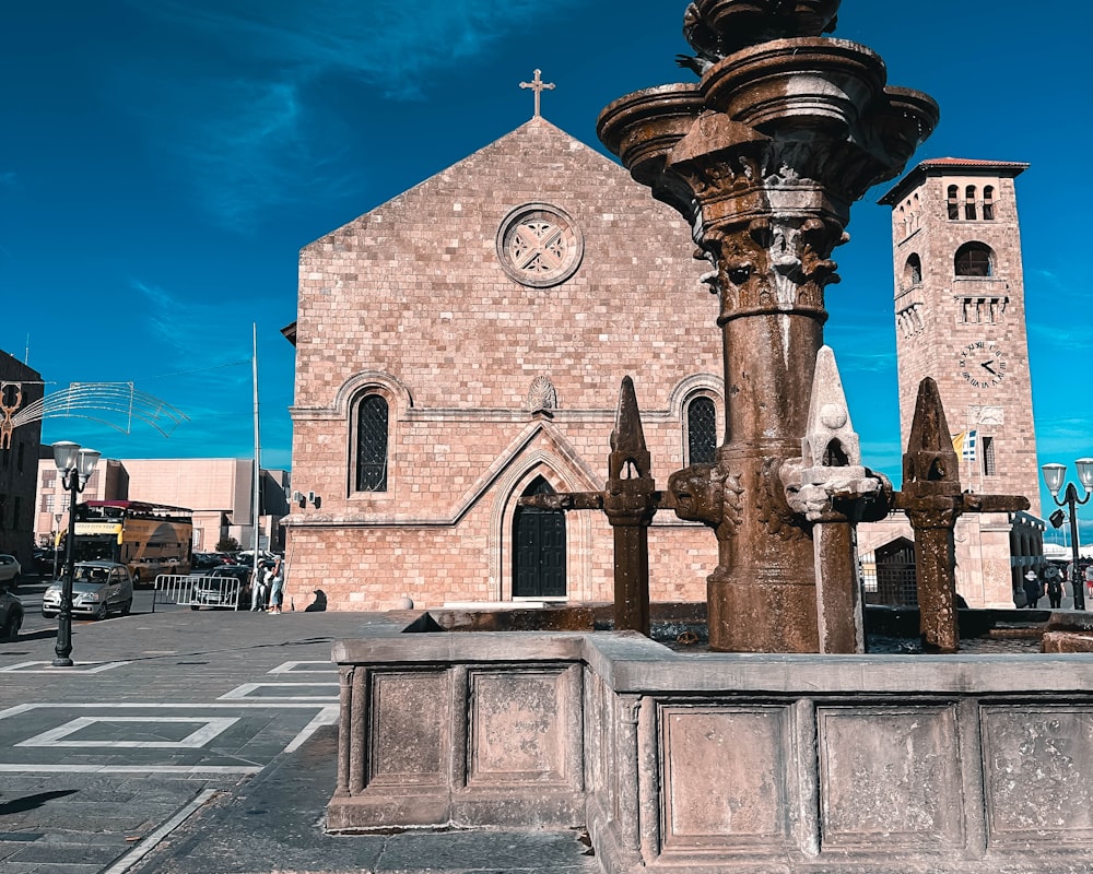 a church with a clock on the front of it