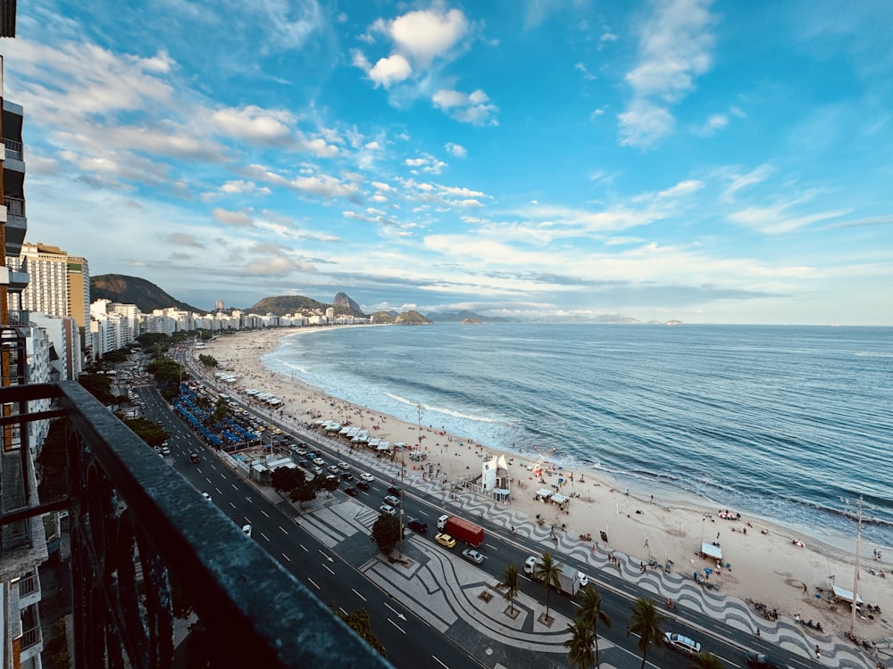 a view of a beach from a high building