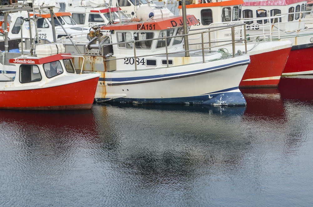 a group of boats that are sitting in the water