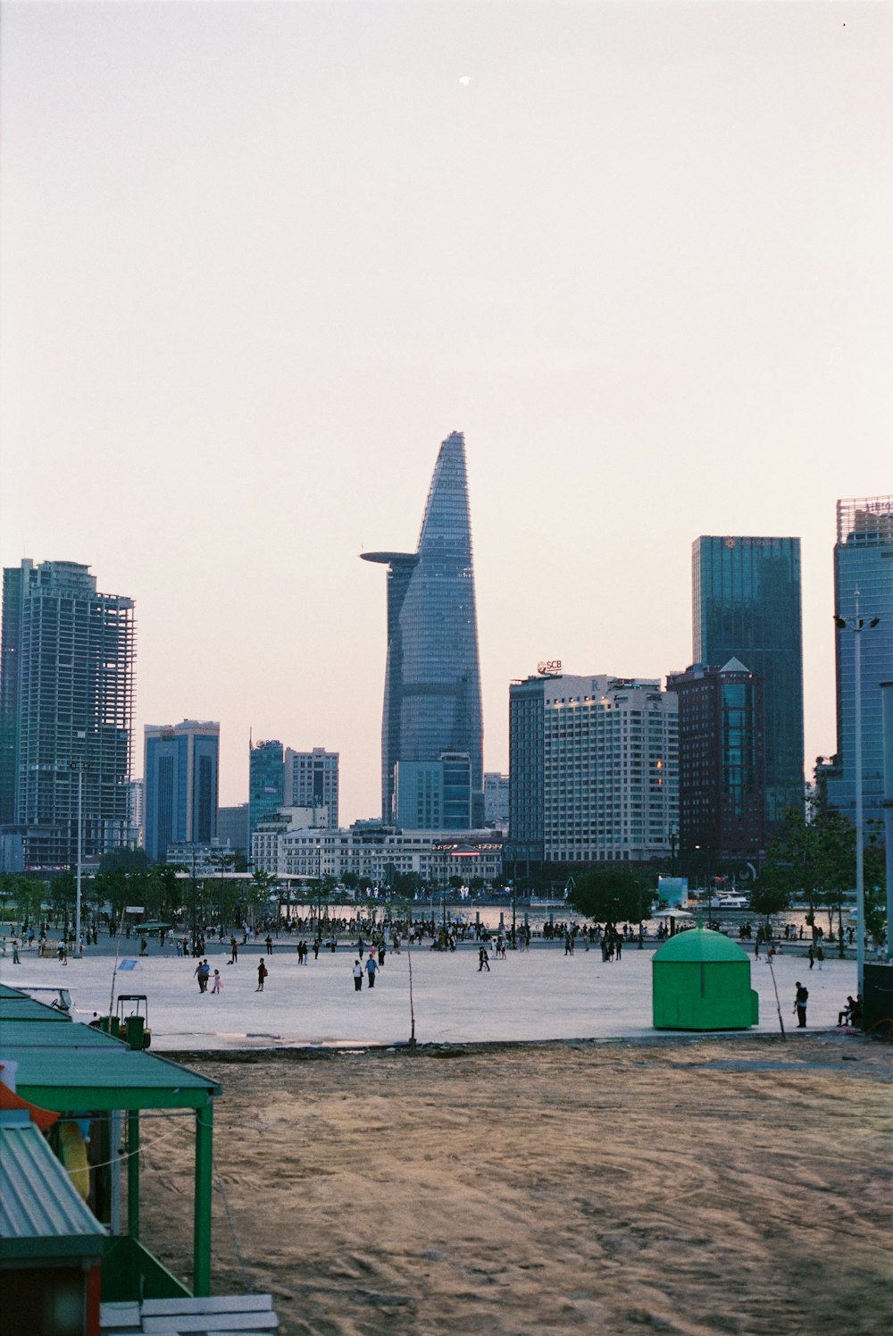 a large body of water surrounded by tall buildings