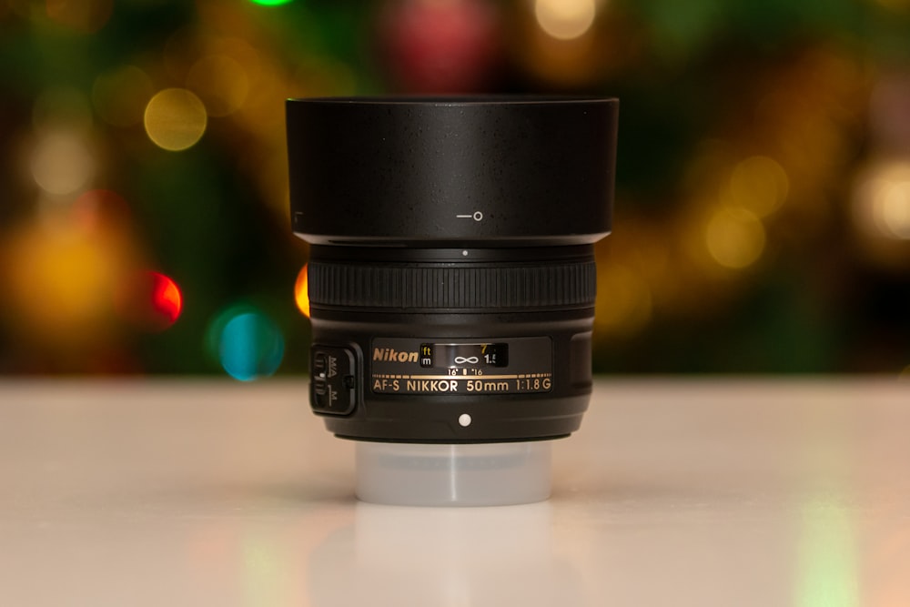 a close up of a camera lens on a table