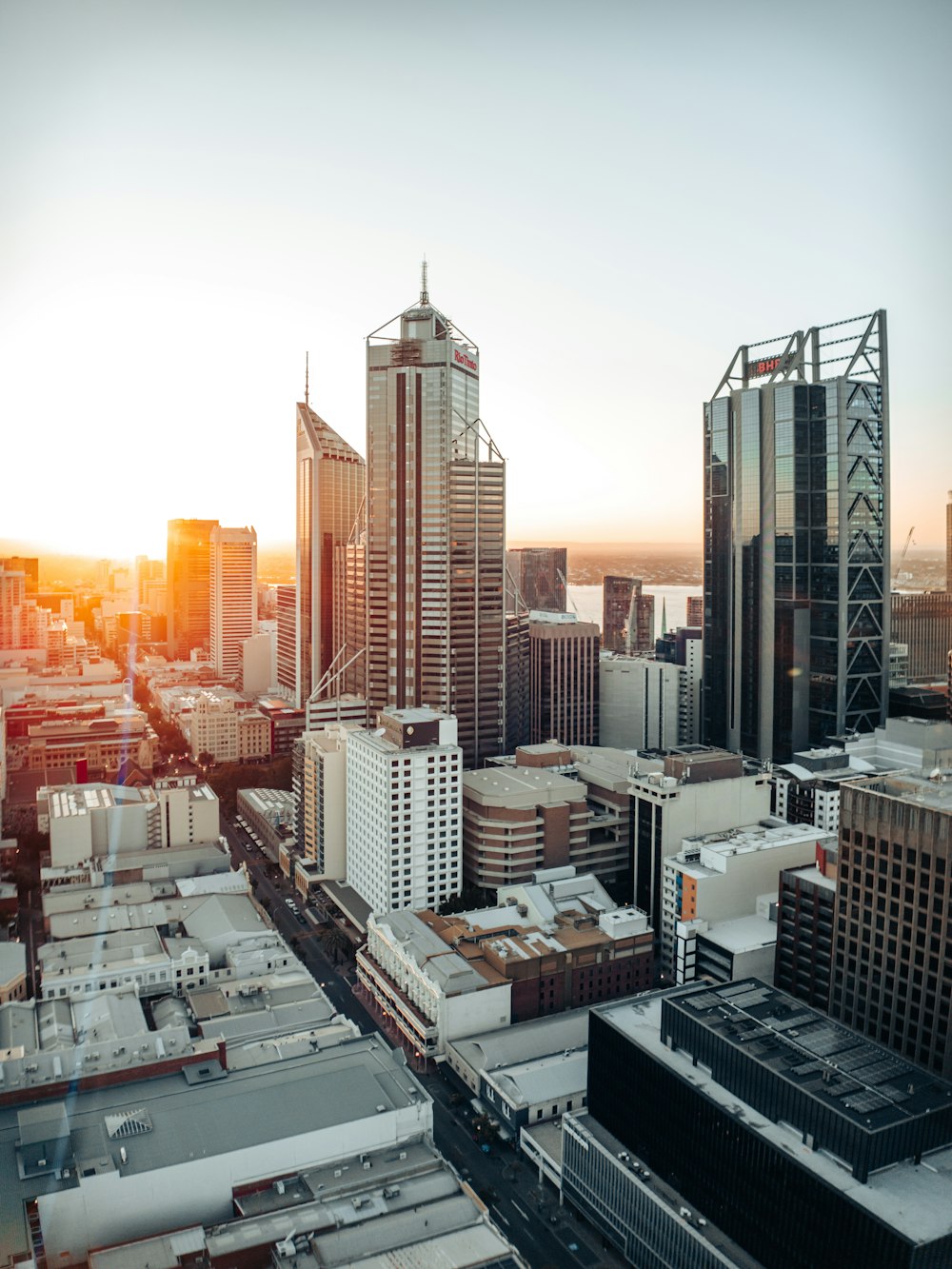 a view of a city with tall buildings