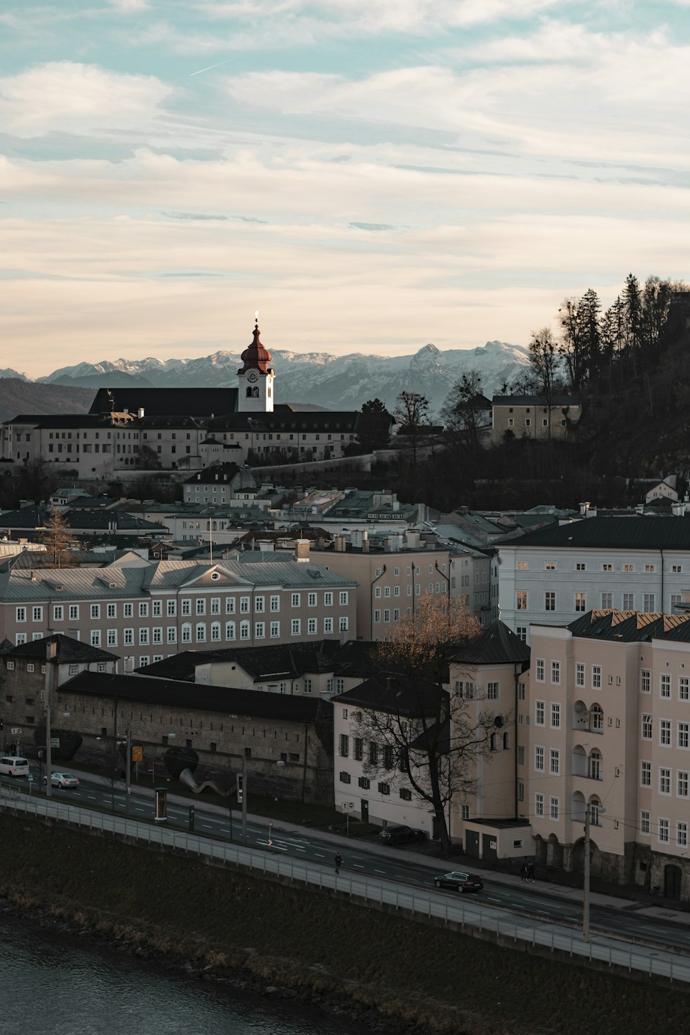 a view of a city with a river running through it