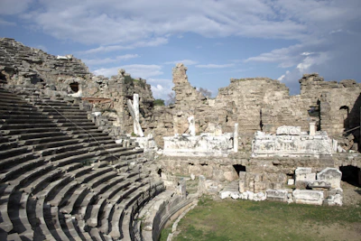 The Roman theatre at Side, rows of seats above the ruined city