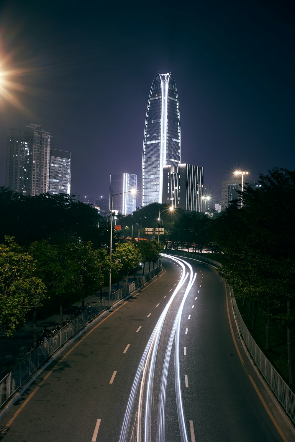 a long exposure photo of a city at night