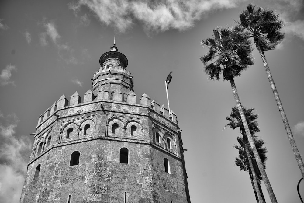 a black and white photo of a tower