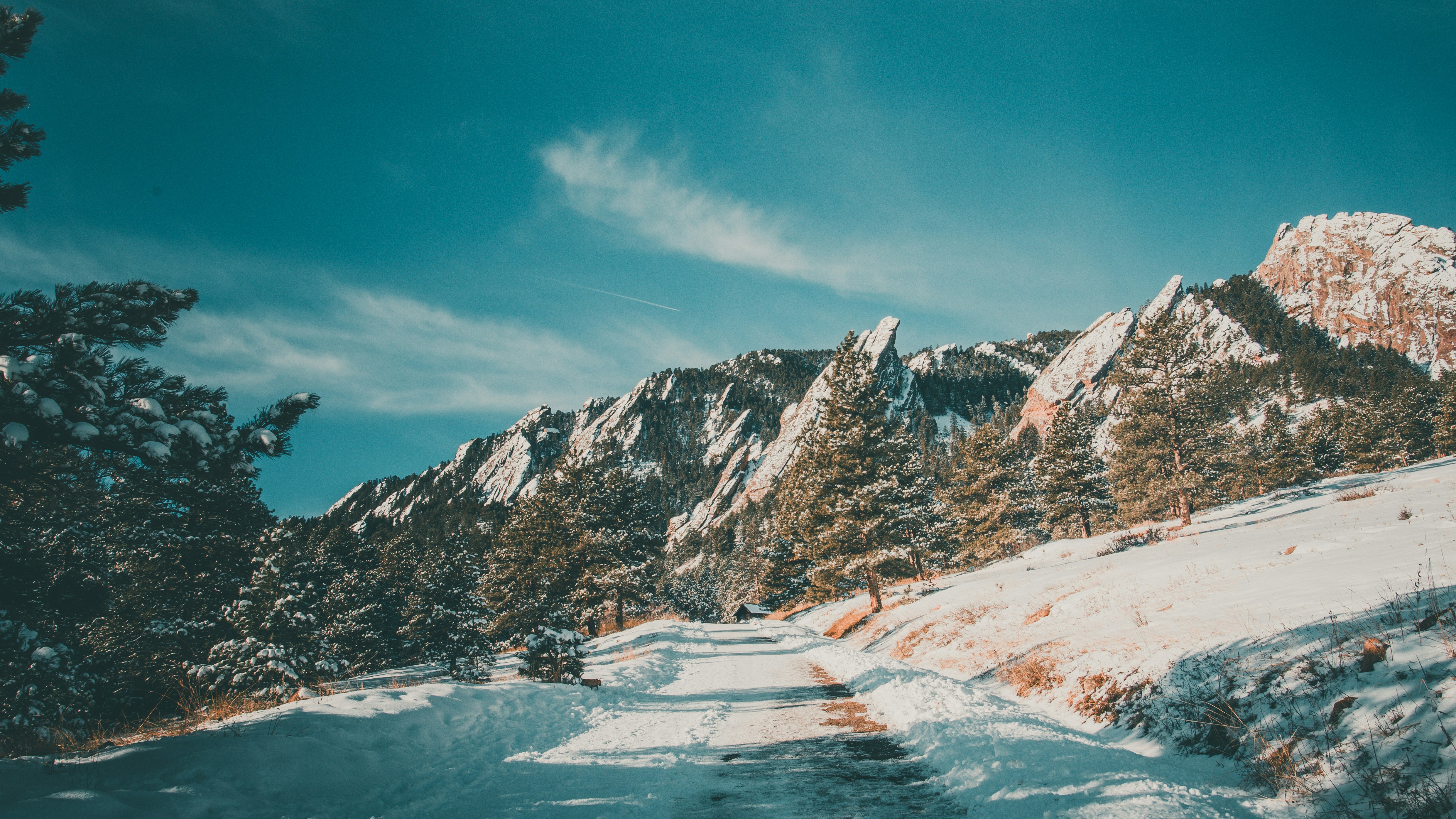 Snow-covered Flatirons in Boulder showcasing the natural beauty and iconic landscape near Downtown, Whittier, and Chautauqua