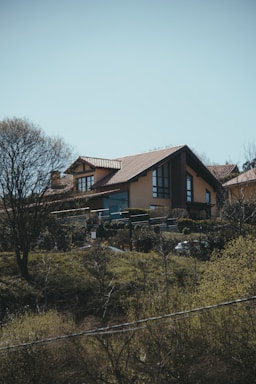 a house in the middle of a grassy field