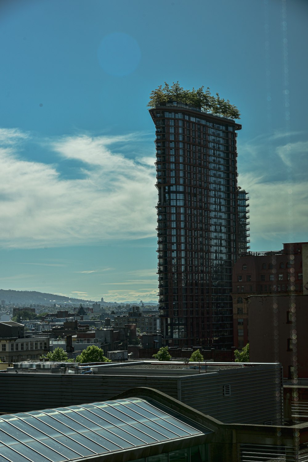 a tall building with a lot of windows on top of it