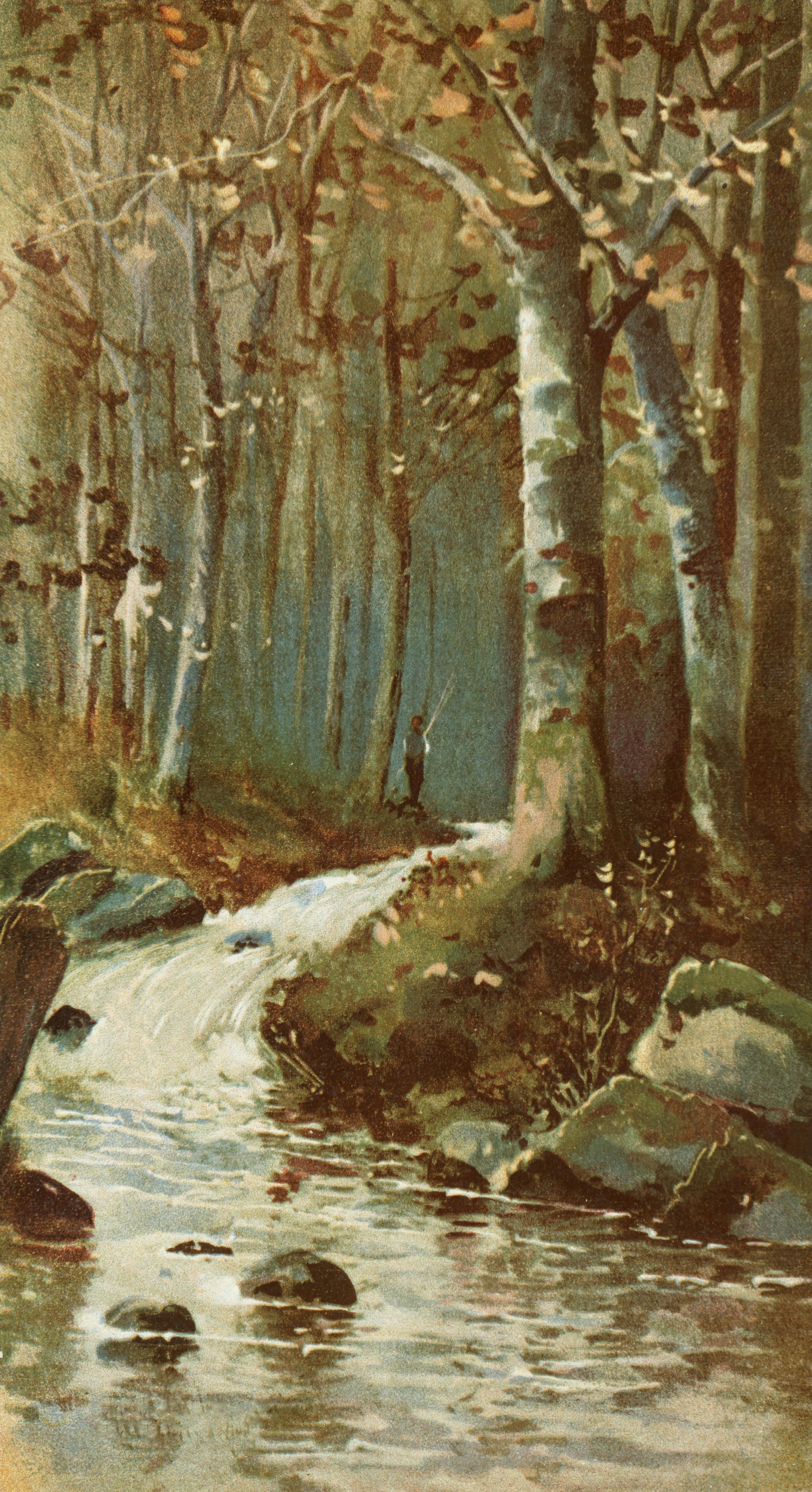 A painting of a stream running through a forest photo – Free Nature ...