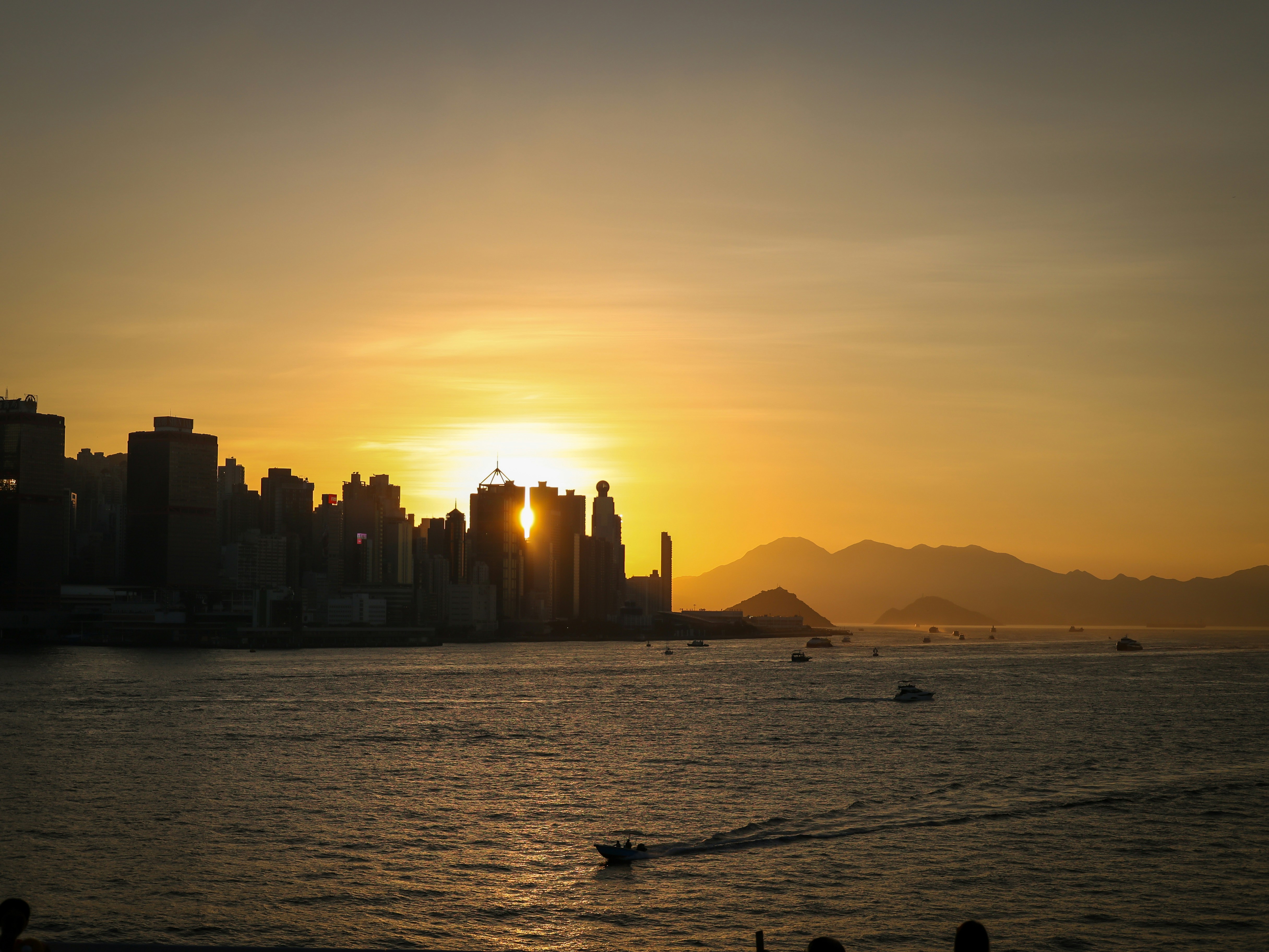 golden hour and sunset at Ocean Terminal Deck in Hong Kong