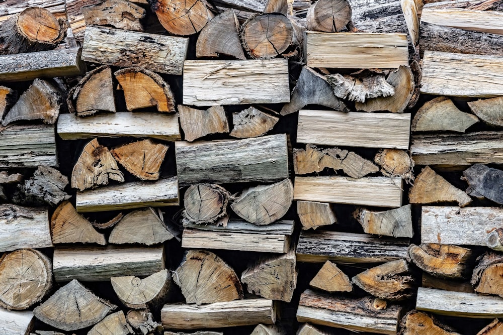 a pile of cut logs stacked on top of each other