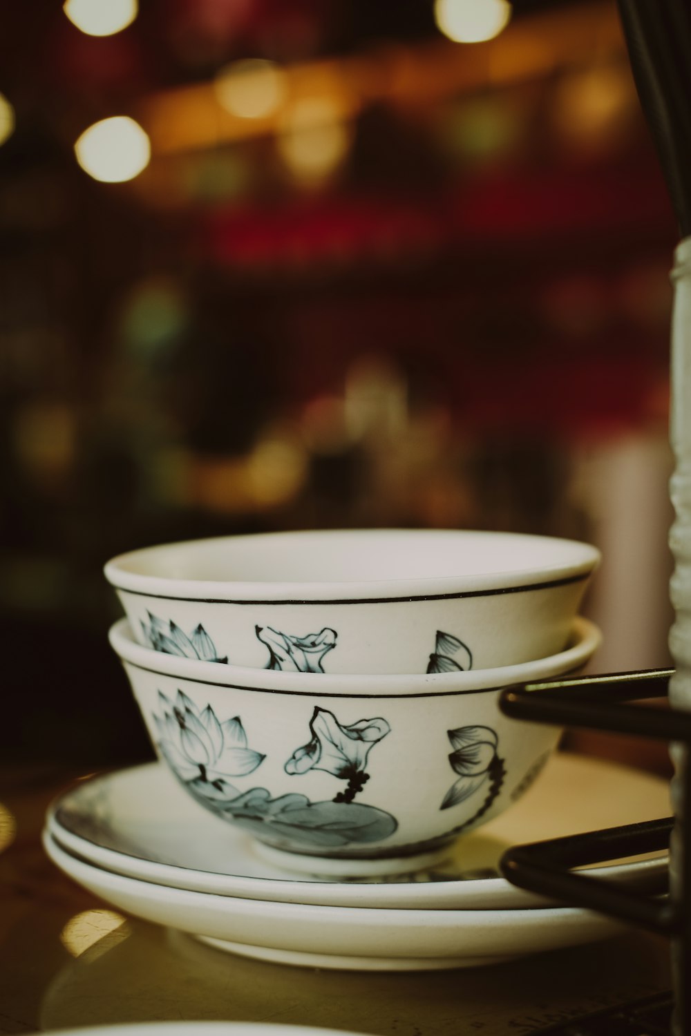 a stack of bowls sitting on top of a table