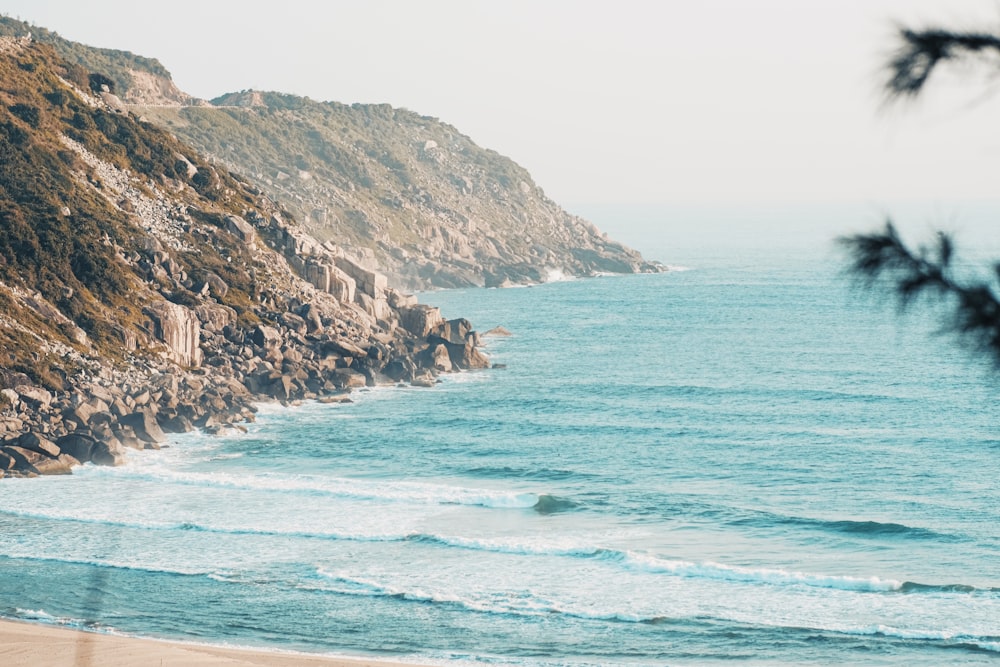 a view of the ocean from a beach