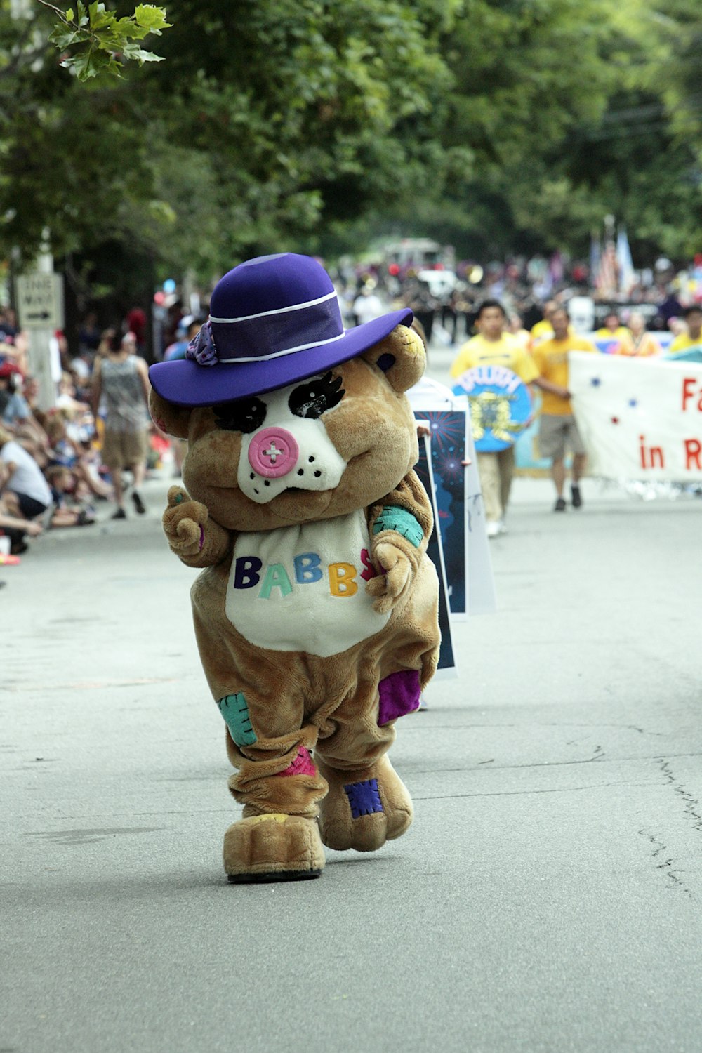 a person in a costume walking down a street